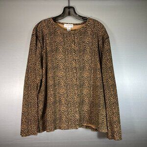 Jones New York Animal Print Jersey Cardigan with Snap Closures